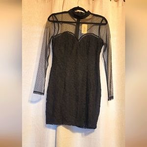 Mini Flower Laced Black Dress